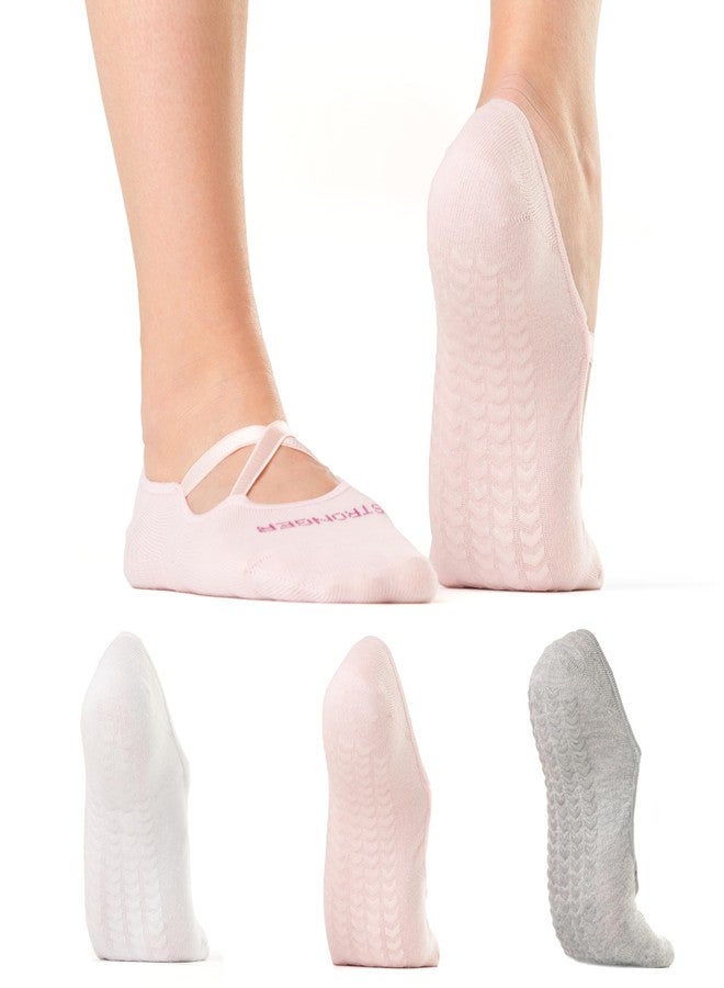 Balanced Yoga Stuff 3 Packs Non-Grip Yoga & Pilates Socks, 5.5-9.5, Pink, Grey, White pairs - Image 1